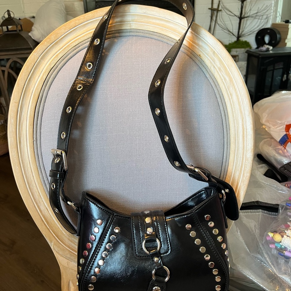 SHEIN Black Studded Shoulder Bag